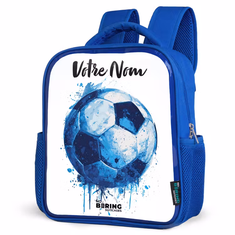 Sac à dos enfant avec votre nom - Bleu - Vibrations footballistiques - Taches d'encre - Bleu — 7