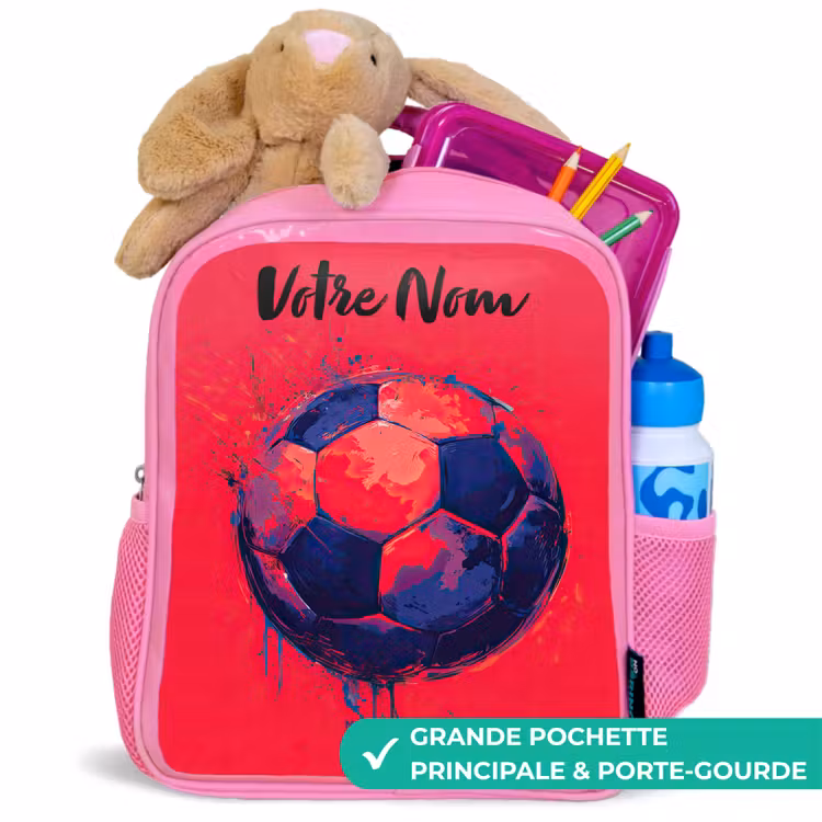 Sac à dos enfant avec votre nom - Rose - Football vibes - Peinture - Bleu - Rouge — 2