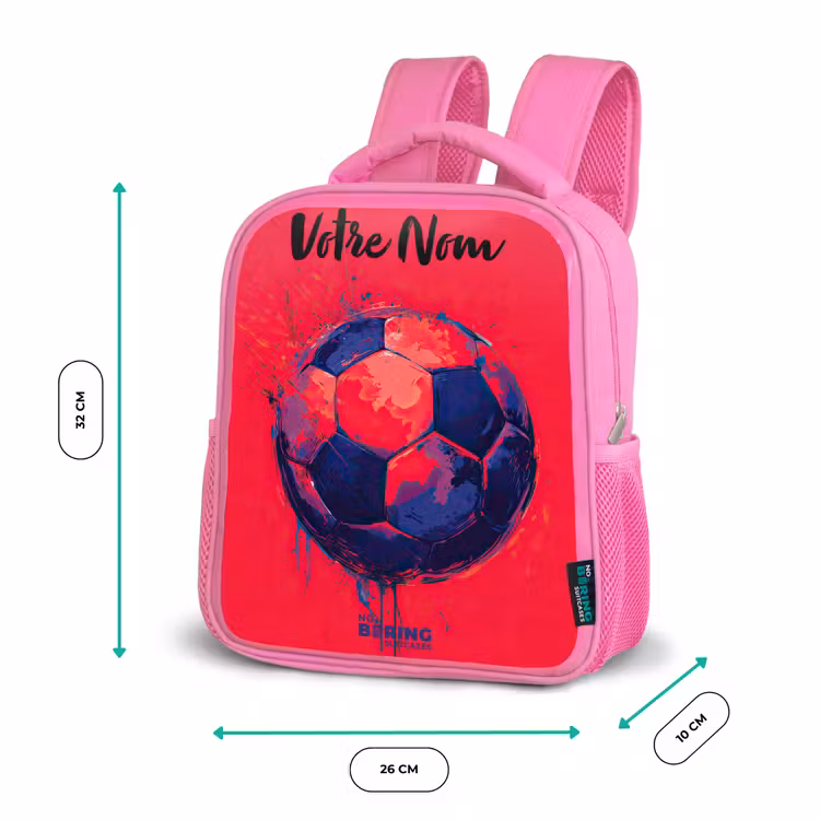 Sac à dos enfant avec votre nom - Rose - Football vibes - Peinture - Bleu - Rouge — 3