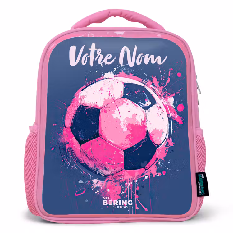 Sac à dos enfant avec votre nom - Rose - Football vibes - Peinture - Rose - Bleu — 1
