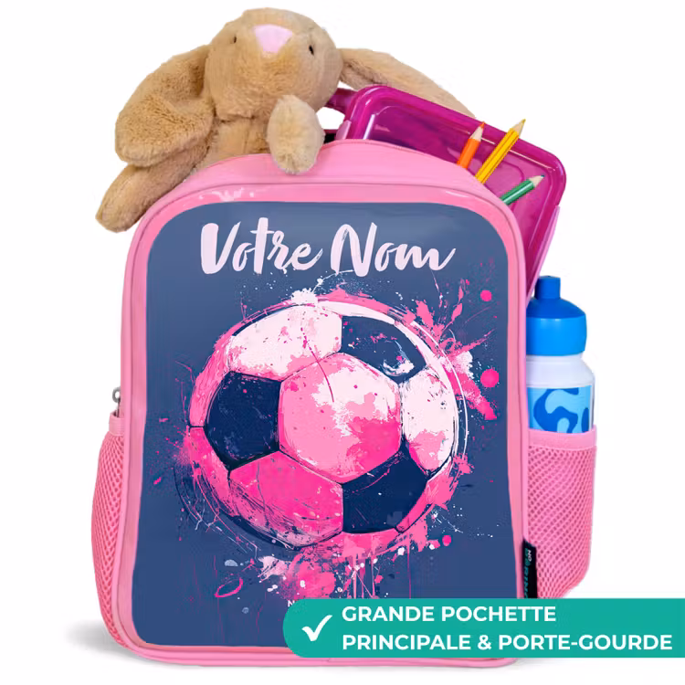 Sac à dos enfant avec votre nom - Rose - Football vibes - Peinture - Rose - Bleu — 2