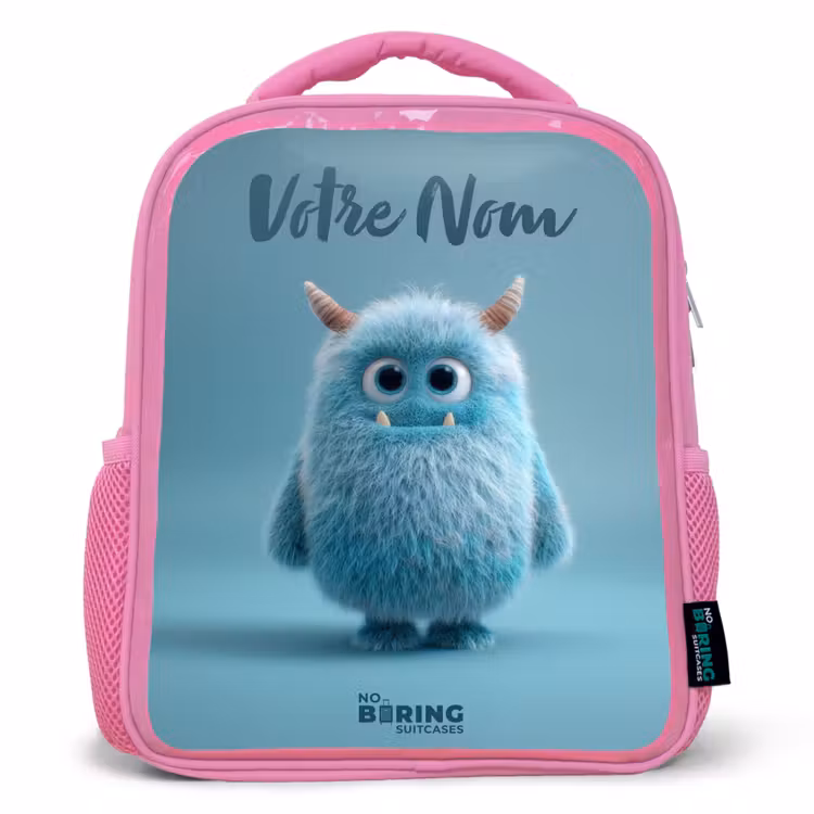 Enfant sac à dos - Rose - Monstre bleu en peluche avec des cornes — 1