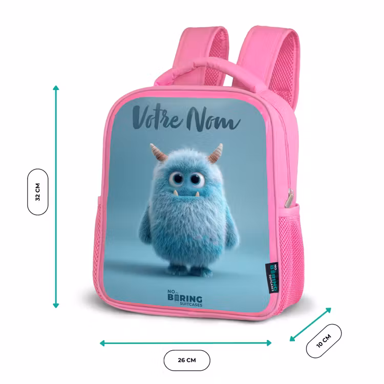 Enfant sac à dos - Rose - Monstre bleu en peluche avec des cornes — 3
