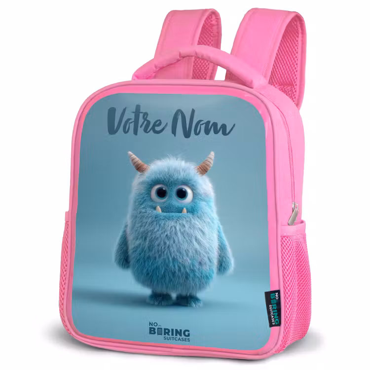 Enfant sac à dos - Rose - Monstre bleu en peluche avec des cornes — 4