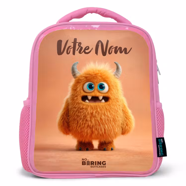 Enfant sac à dos - Rose - Monstre pelucheux orange avec cornes — 1