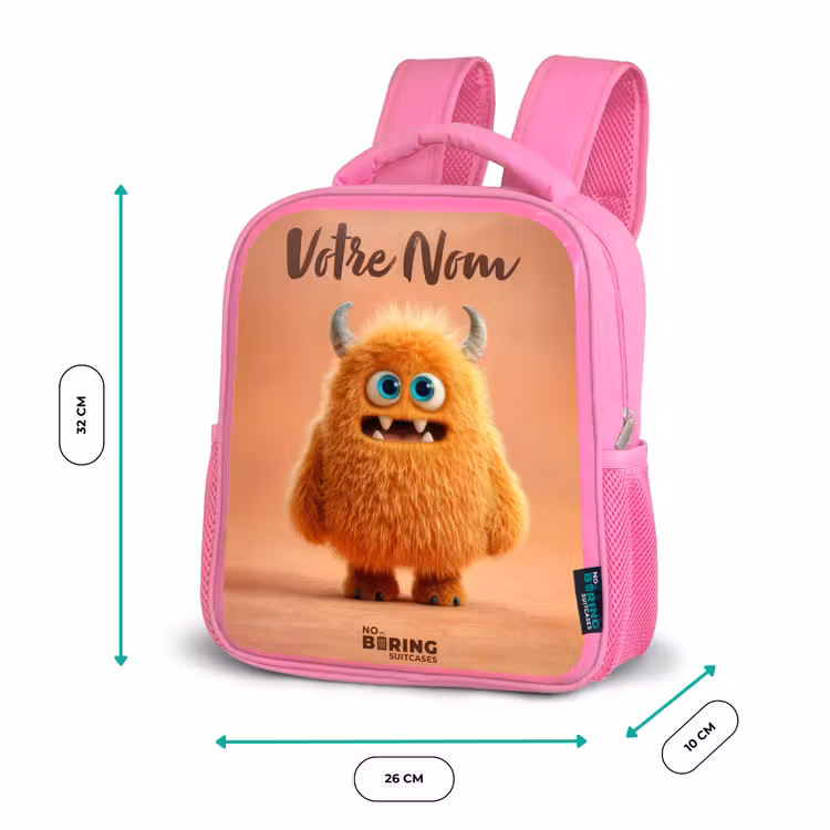 Enfant sac à dos - Rose - Monstre pelucheux orange avec cornes — 3