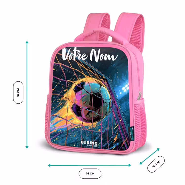 Sac à dos enfant avec votre nom - Rose - Néon - Filet - Football - Coloré — 3