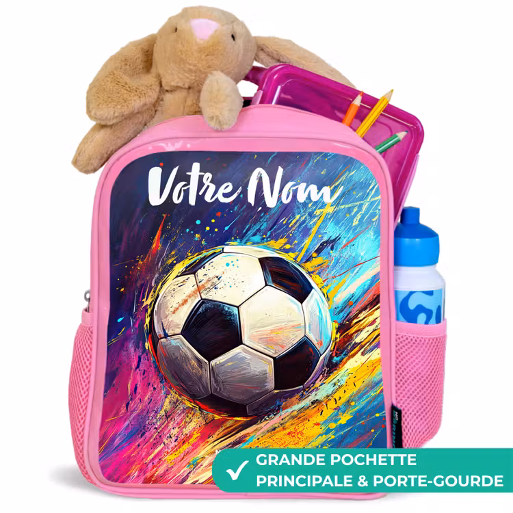 Sac à dos enfant avec votre nom - Rose - Néon - Football - Coloré — 2