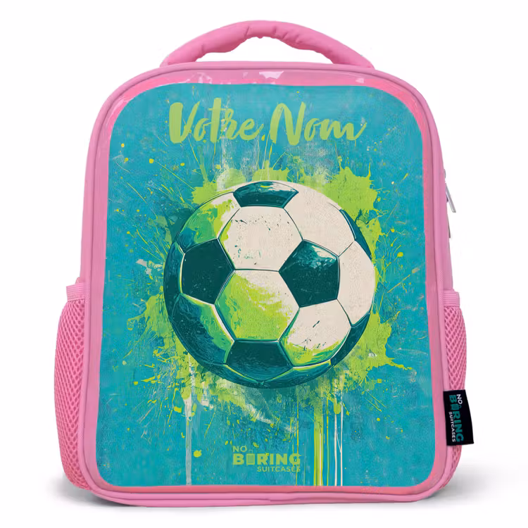 Sac à dos enfant avec votre nom - Rose - Vibrations footballistiques - Éclaboussures de peinture - Vert - Bleu — 1
