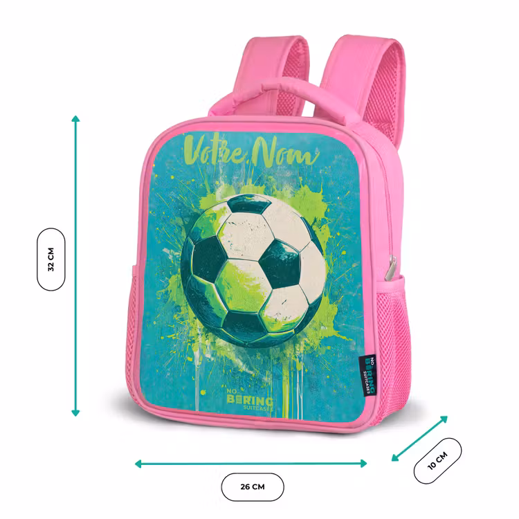 Sac à dos enfant avec votre nom - Rose - Vibrations footballistiques - Éclaboussures de peinture - Vert - Bleu — 3