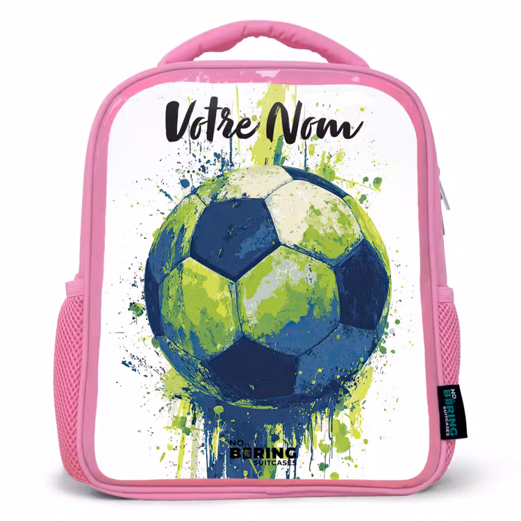 Sac à dos enfant avec votre nom - Rose - Vibrations footballistiques - Peinture - Vert - Bleu — 1