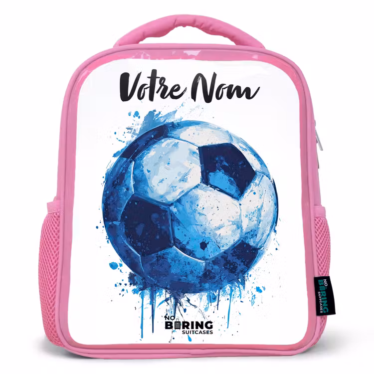 Sac à dos enfant avec votre nom - Rose - Vibrations footballistiques - Taches d'encre - Bleu — 1