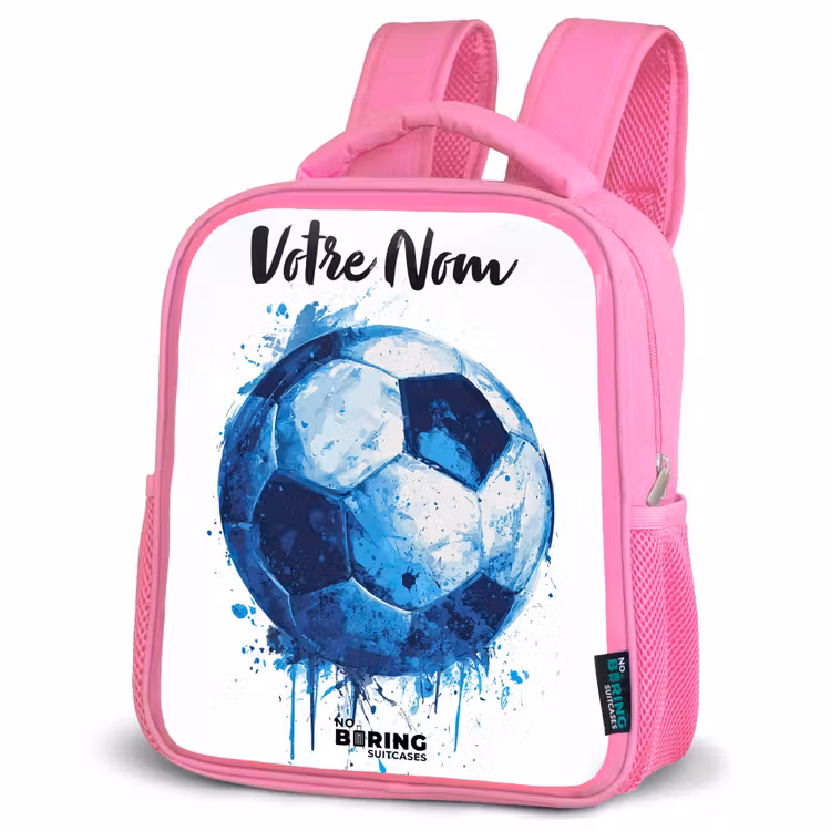 Sac à dos enfant avec votre nom - Rose - Vibrations footballistiques - Taches d'encre - Bleu — 4
