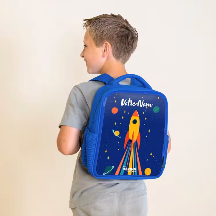 Sac à dos enfant - Bleu - Fusée - Étoiles - Planète - Espace — 2