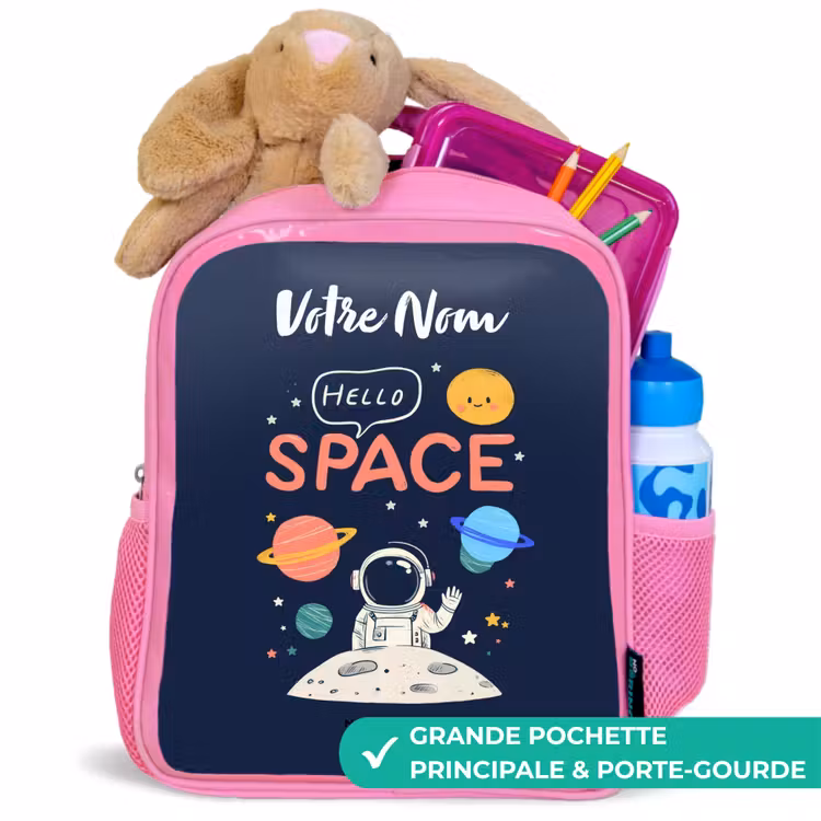 Enfant sac à dos - Rose - Astronaute - Citation - Planètes - Étoiles — 2