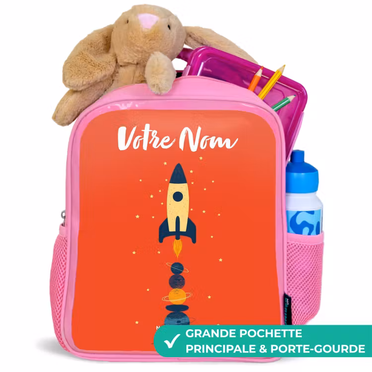 Enfant sac à dos - Rose - Fusée - Étoiles - Planètes — 2