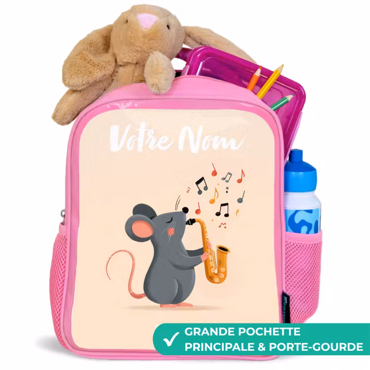Enfant sac à dos - Rose - Souris - Saxophone - Musique — 2