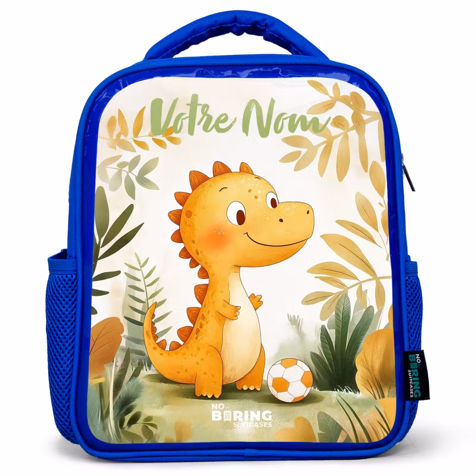 Sac à dos enfant avec votre nom - Bleu - Dino - Football - Orange — 1