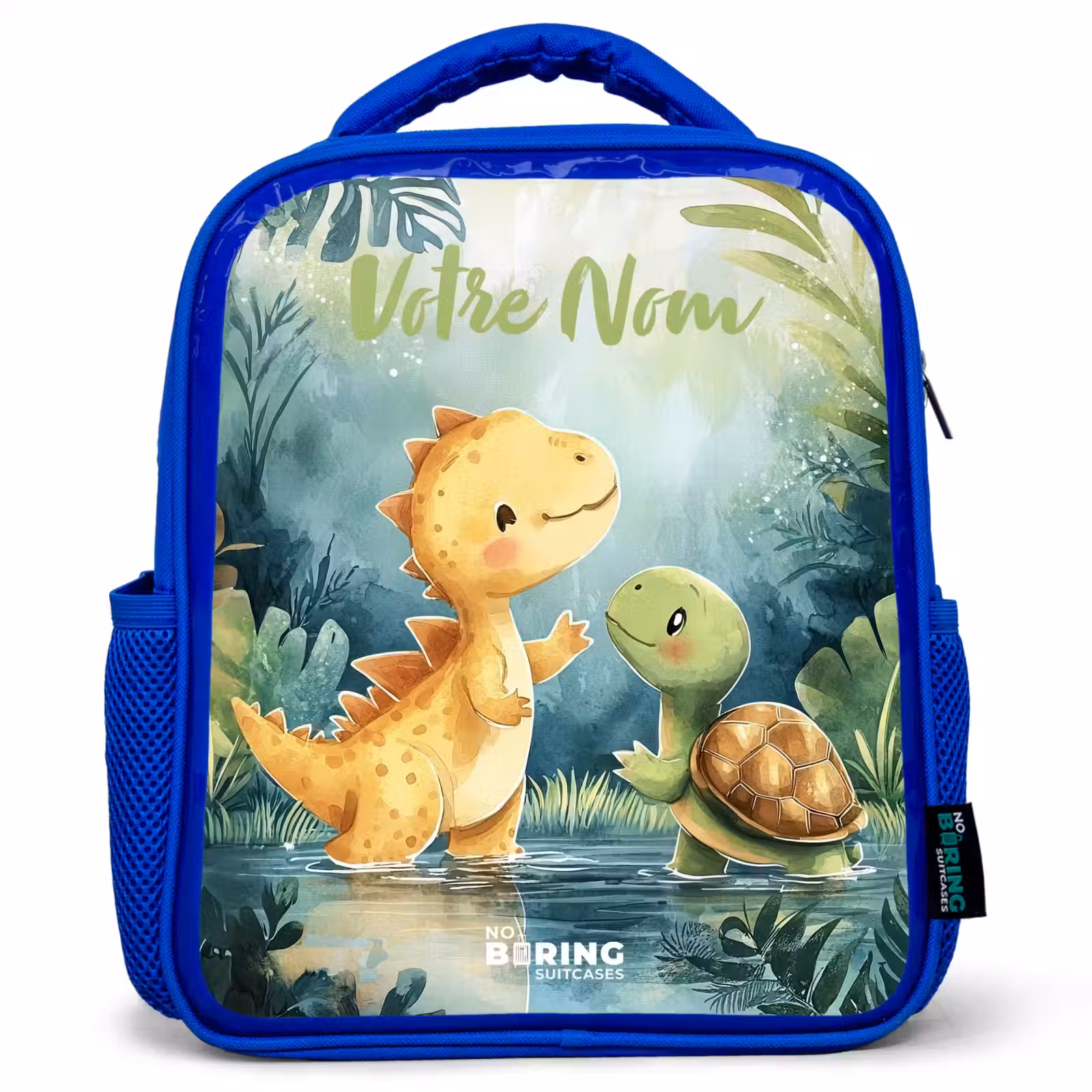 Sac à dos enfant avec votre nom - Bleu - Dino - Tortue - Jungle — 1