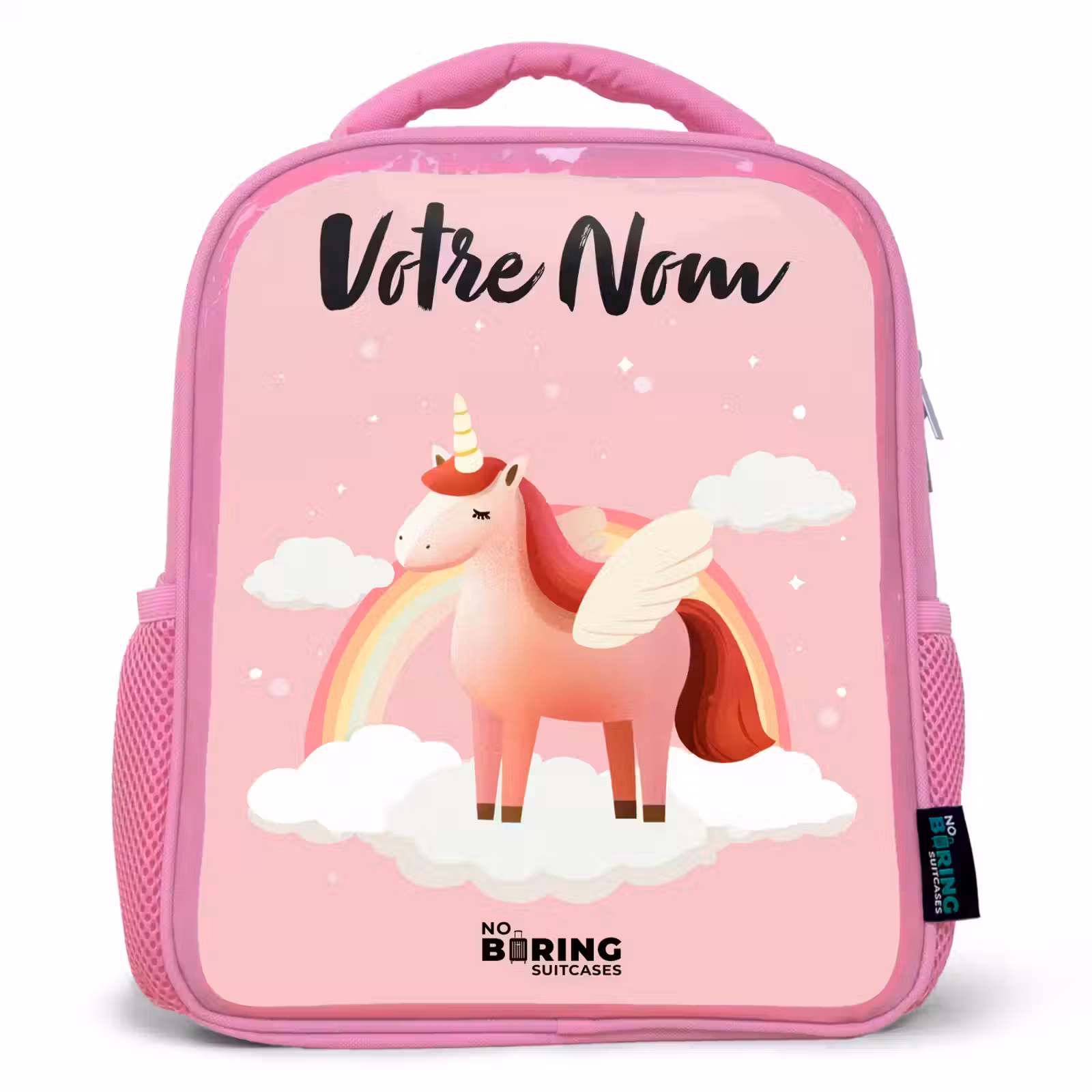 Sac à dos enfant avec nom - Rose - Licorne - Ailes - Rose - Arc-en-ciel — 1