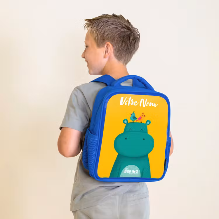 Sac à dos enfant - Bleu - Hippo - Oiseaux - Jaune — 2