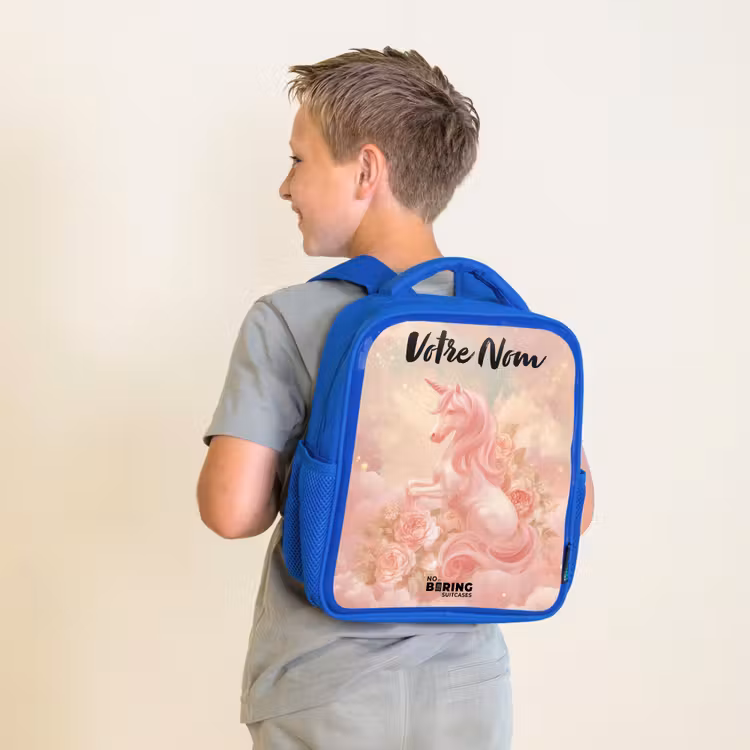 Sac à dos enfant avec nom - Bleu - Licorne - Nuages - Rose — 2