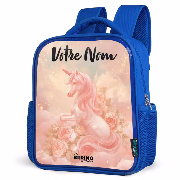 Sac à dos enfant avec nom - Bleu - Licorne - Nuages - Rose — 7