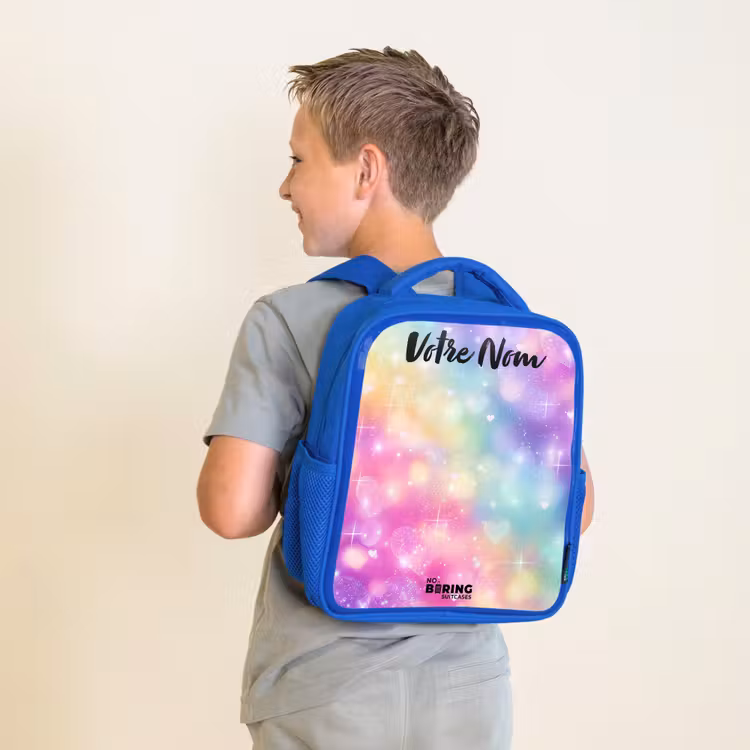 Sac à dos enfant avec nom - Bleu - Lumière - Arc-en-ciel - Cœurs — 2