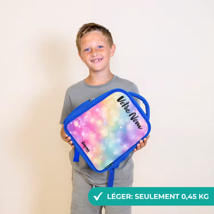 Sac à dos enfant avec nom - Bleu - Lumière - Arc-en-ciel - Cœurs — 3