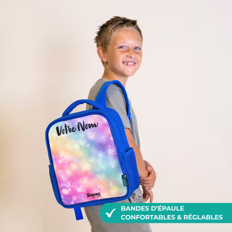 Sac à dos enfant avec nom - Bleu - Lumière - Arc-en-ciel - Cœurs — 4