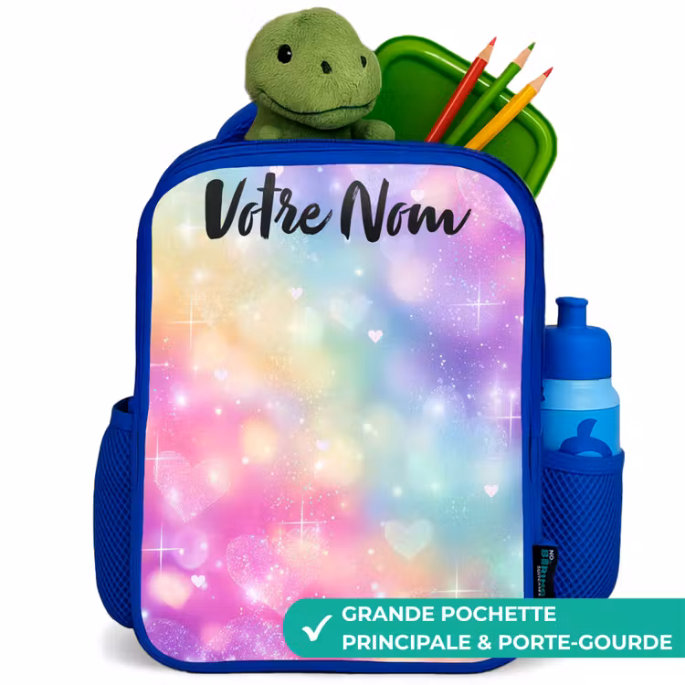 Sac à dos enfant avec nom - Bleu - Lumière - Arc-en-ciel - Cœurs — 5