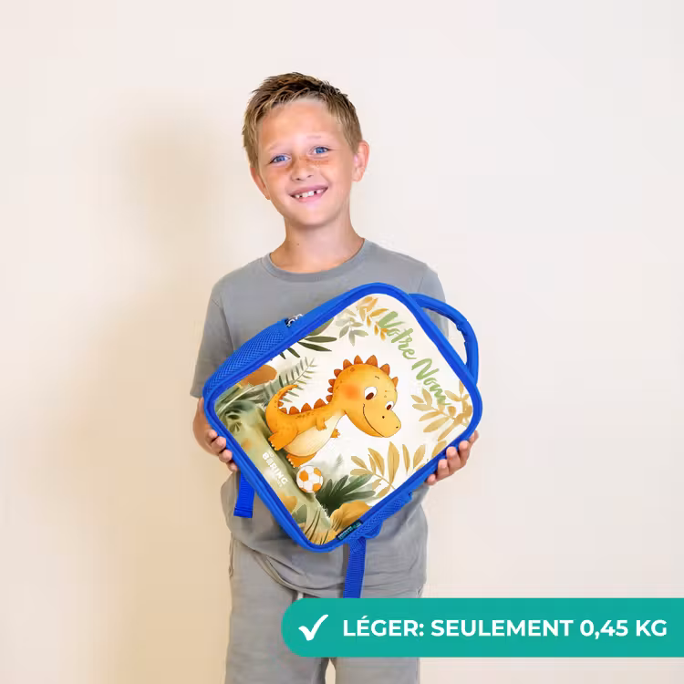 Sac à dos enfant avec votre nom - Bleu - Dino - Football - Orange — 3