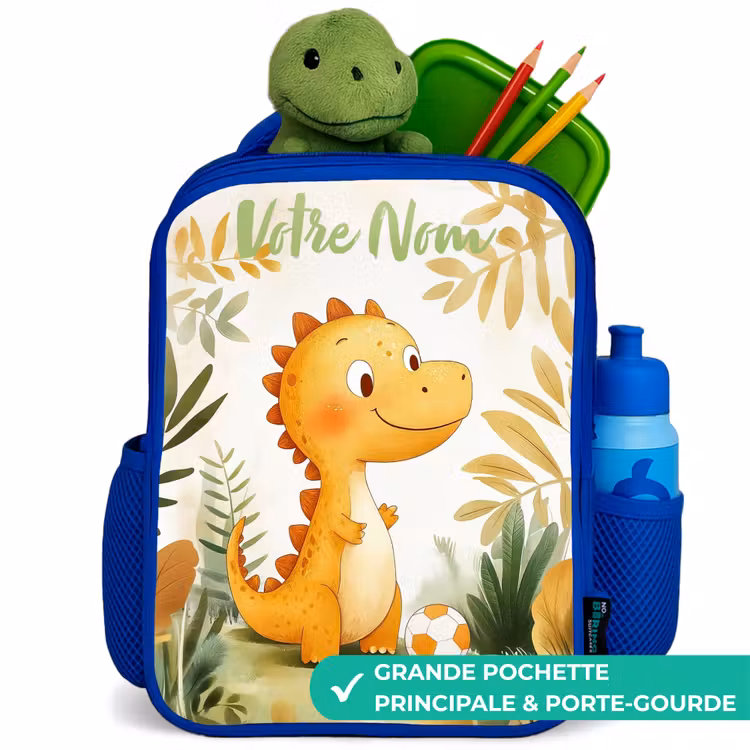 Sac à dos enfant avec votre nom - Bleu - Dino - Football - Orange — 5