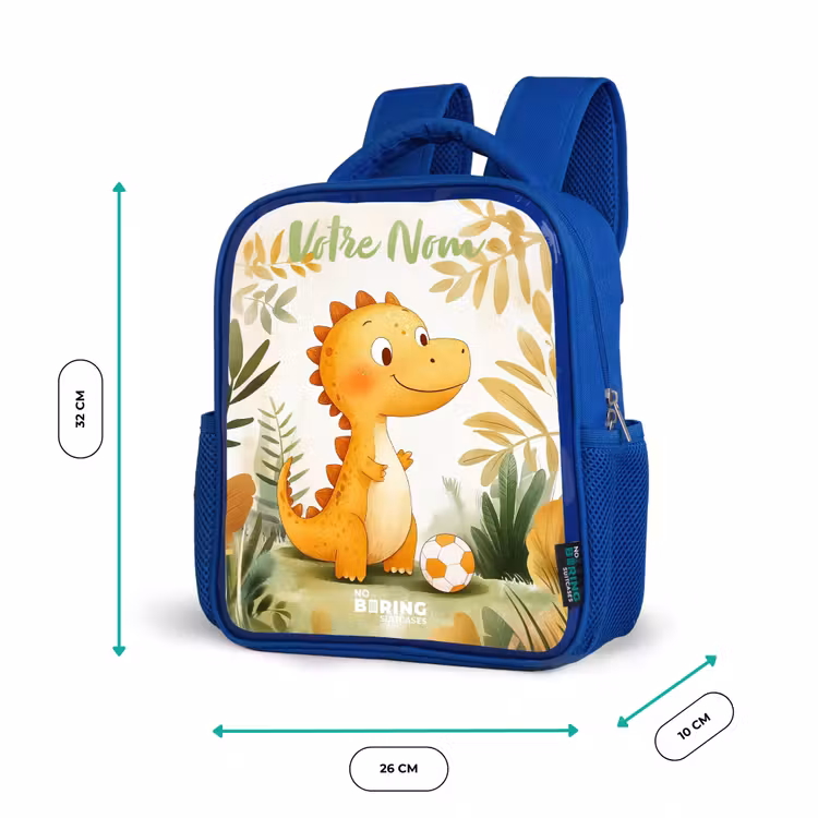 Sac à dos enfant avec votre nom - Bleu - Dino - Football - Orange — 6