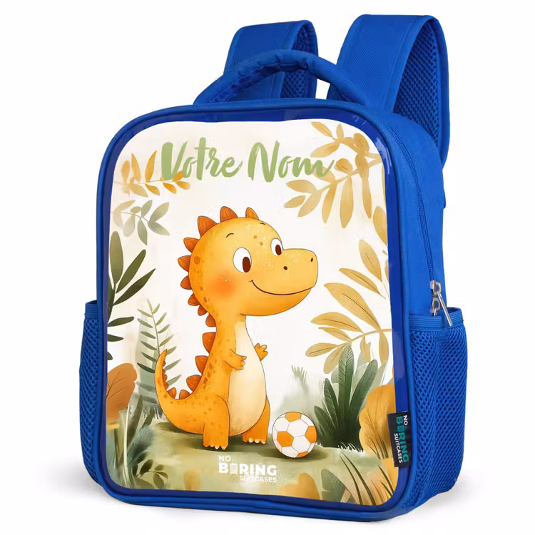 Sac à dos enfant avec votre nom - Bleu - Dino - Football - Orange — 7