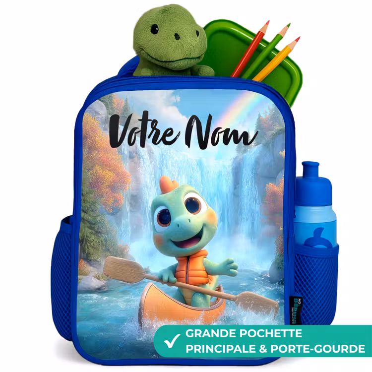Sac à dos enfant avec votre nom - Bleu - Dino - Nature - Cascade — 5