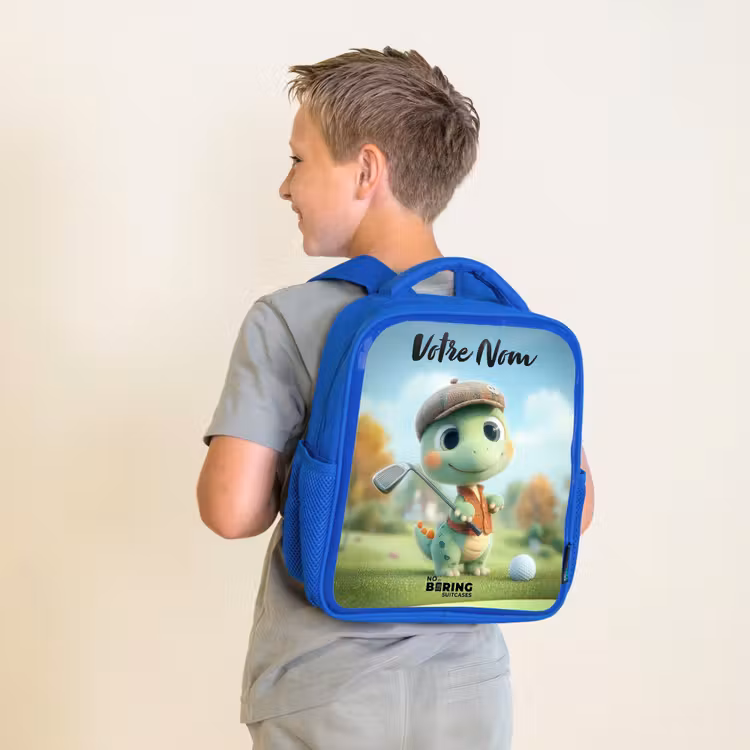 Sac à dos enfant avec votre nom - Bleu - Golf - Dino - Vert — 2