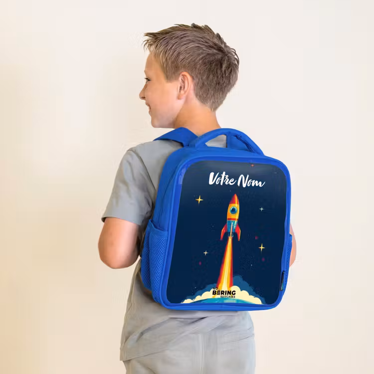 Sac à dos enfant - Bleu - Planète - Fusée - Étoiles - Bleu foncé — 2