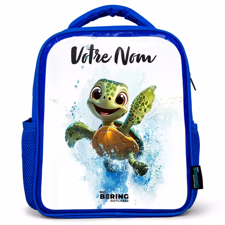 Sac à dos enfant avec votre nom - Bleu - Tortue - Eau - Vert — 1