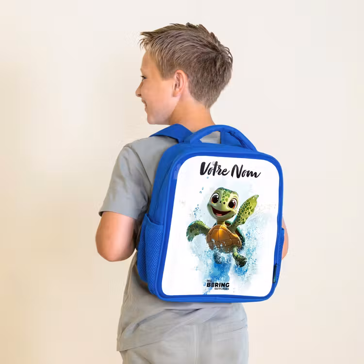 Sac à dos enfant avec votre nom - Bleu - Tortue - Eau - Vert — 2