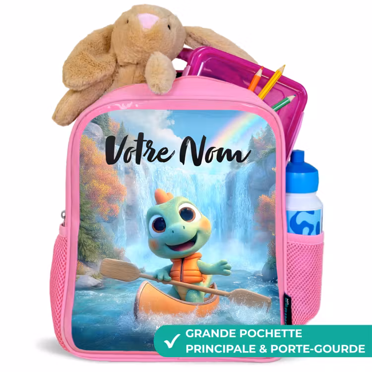 Sac à dos enfant avec votre nom - Rose - Dino - Nature - Cascade — 2