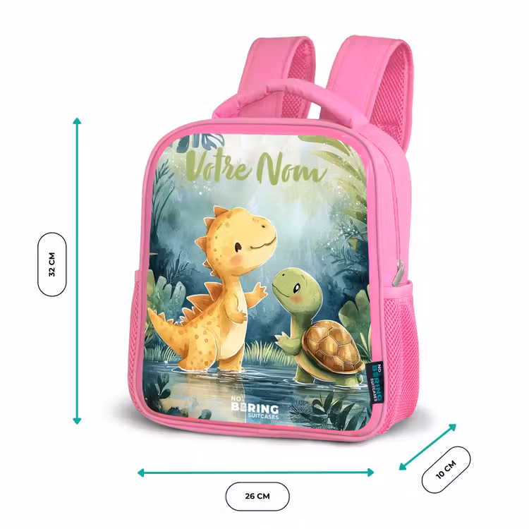 Sac à dos enfant avec votre nom - Rose - Dino - Tortue - Jungle — 3