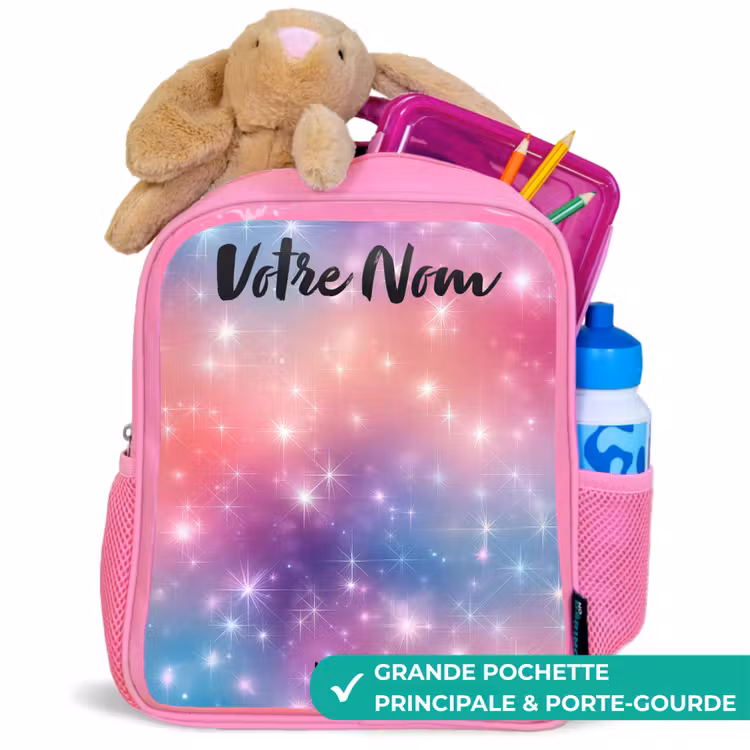 Sac à dos enfant avec nom - Rose - Étoiles - Abstrait - Couleurs — 2