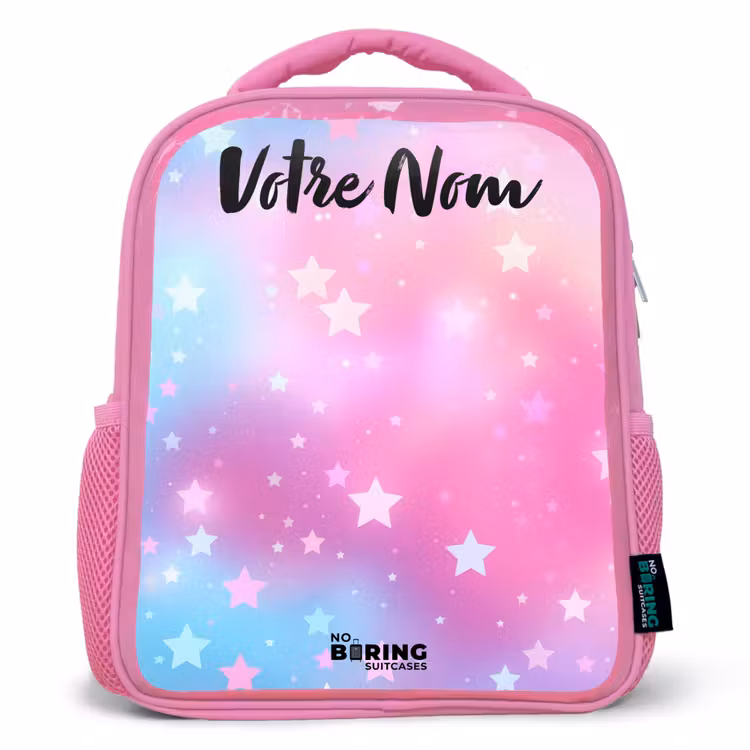 Sac à dos enfant avec nom - Rose - Étoiles - Rose - Bleu — 1