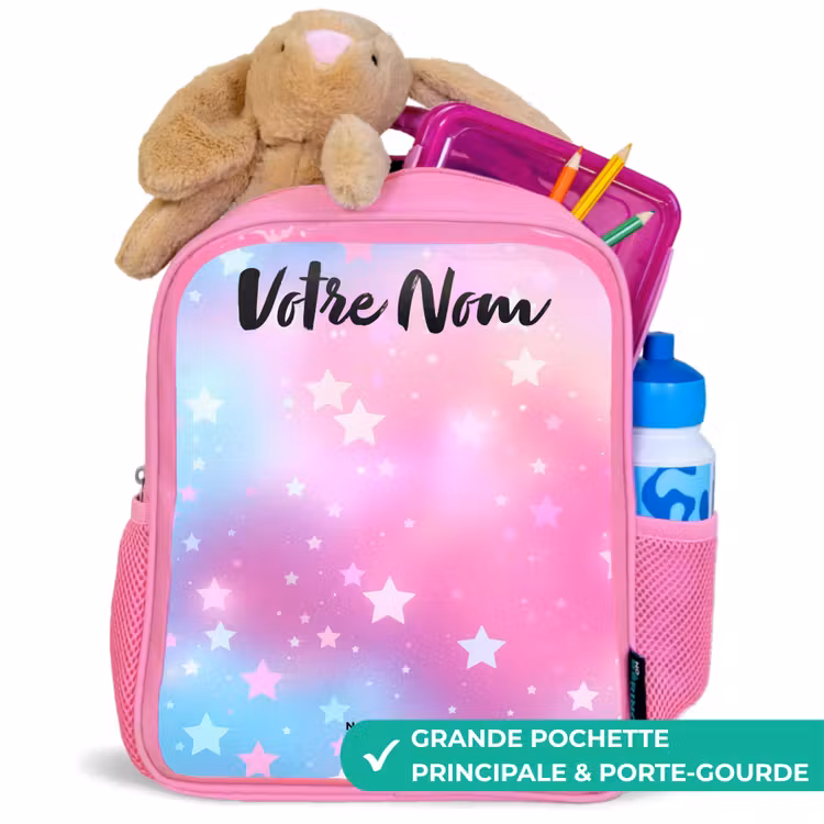 Sac à dos enfant avec nom - Rose - Étoiles - Rose - Bleu — 2