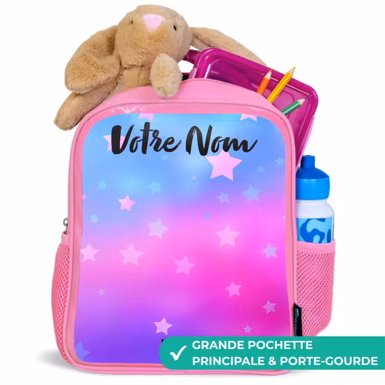 Sac à dos enfant avec nom - Rose - Étoiles - Rose - Bleu — 2
