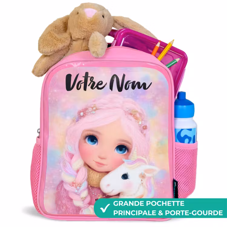 Sac à dos enfant avec nom - Rose - Fille - Licorne - Rose — 2