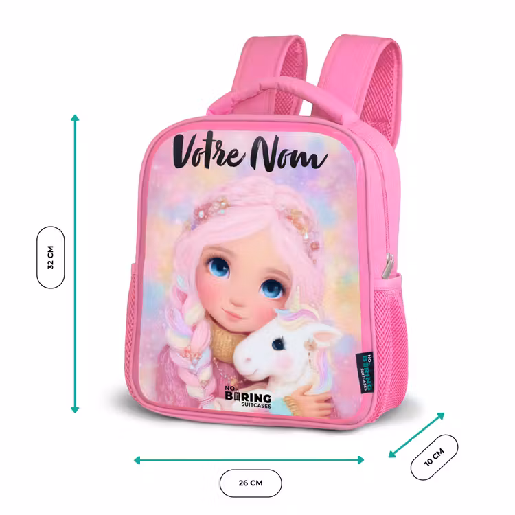 Sac à dos enfant avec nom - Rose - Fille - Licorne - Rose — 3