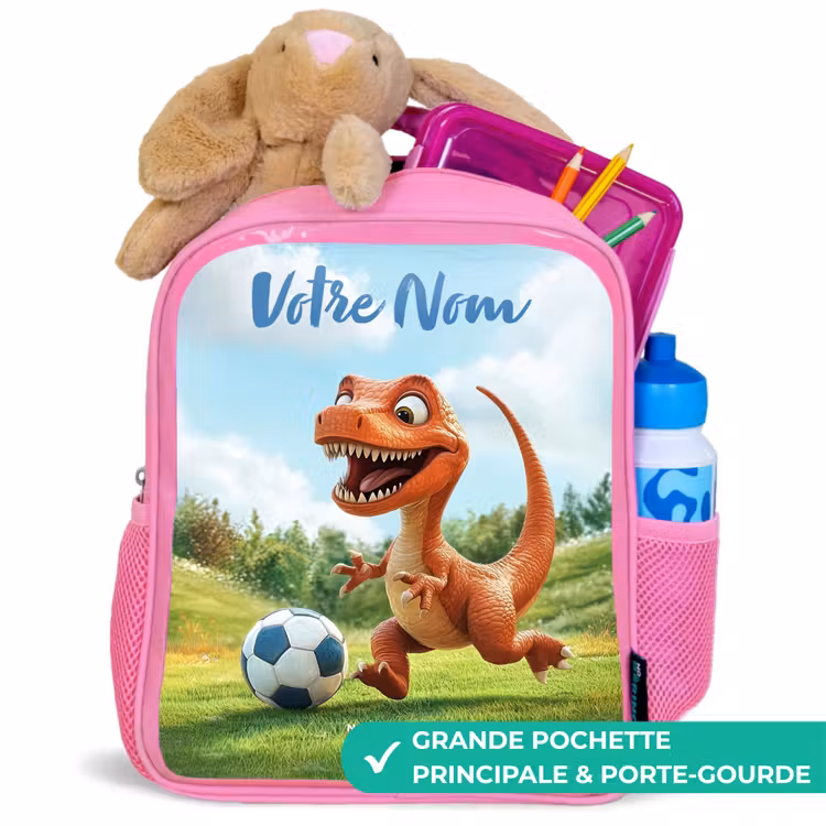 Sac à dos enfant avec votre nom - Rose - Football - Dino - Sports — 2