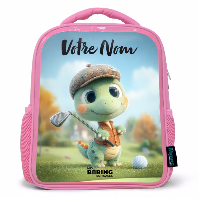 Sac à dos enfant avec votre nom - Rose - Golf - Dino - Vert — 1